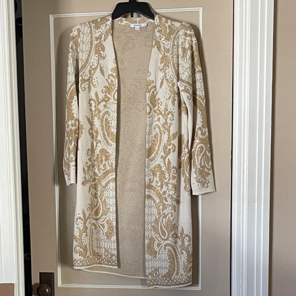 Chico's Gold and Cream Knit Jacket